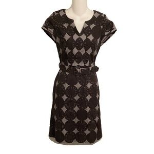 Boden gray black printed belted notch neck dress 4 WH741